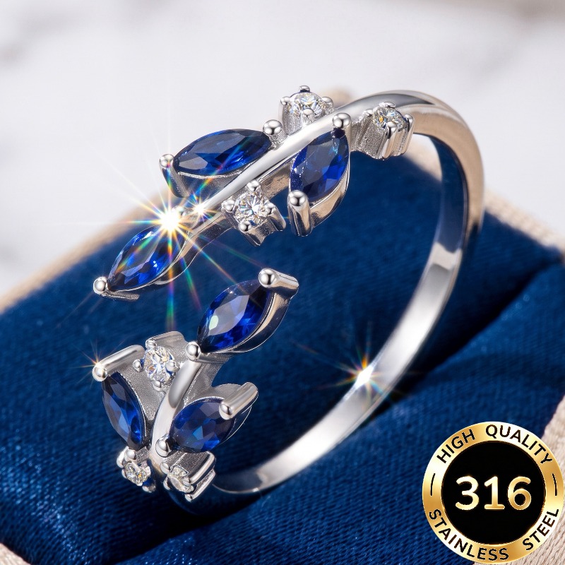 TEMU 1pc High-quality Open-adjustable Steel Hypoallergenic Light Luxury Elegant And Branch Design With Synthetic Synthetic Zirconia Women's Ring,