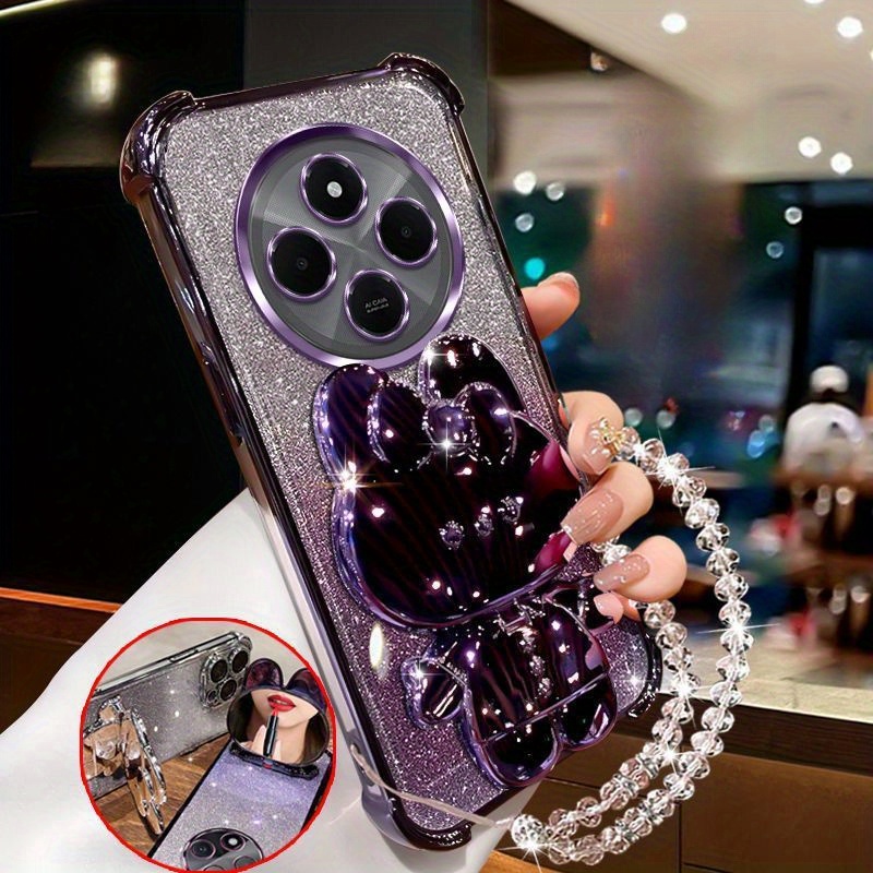 TEMU Phone Case: Phone Casing For Xiaomi Redmi 14c 13c 4g Luxury Glitter Plating Stand Holder Case Back Cover