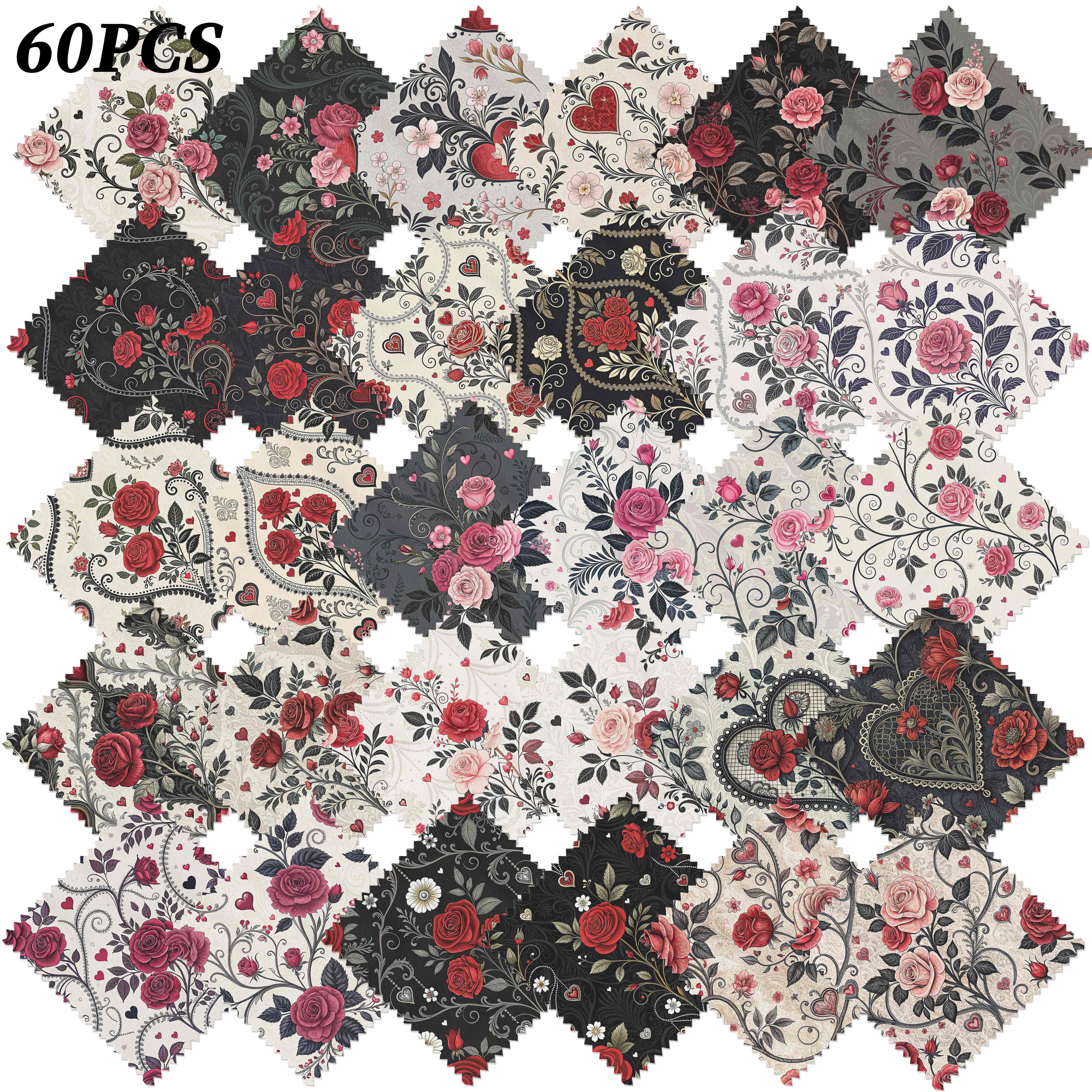 TEMU Confezione da 60 pezzi (30 design) di ciondoli a forma di cuore con rampicante di nere e rosse da 5x5 pollici, adatti per patchwork, quilting,