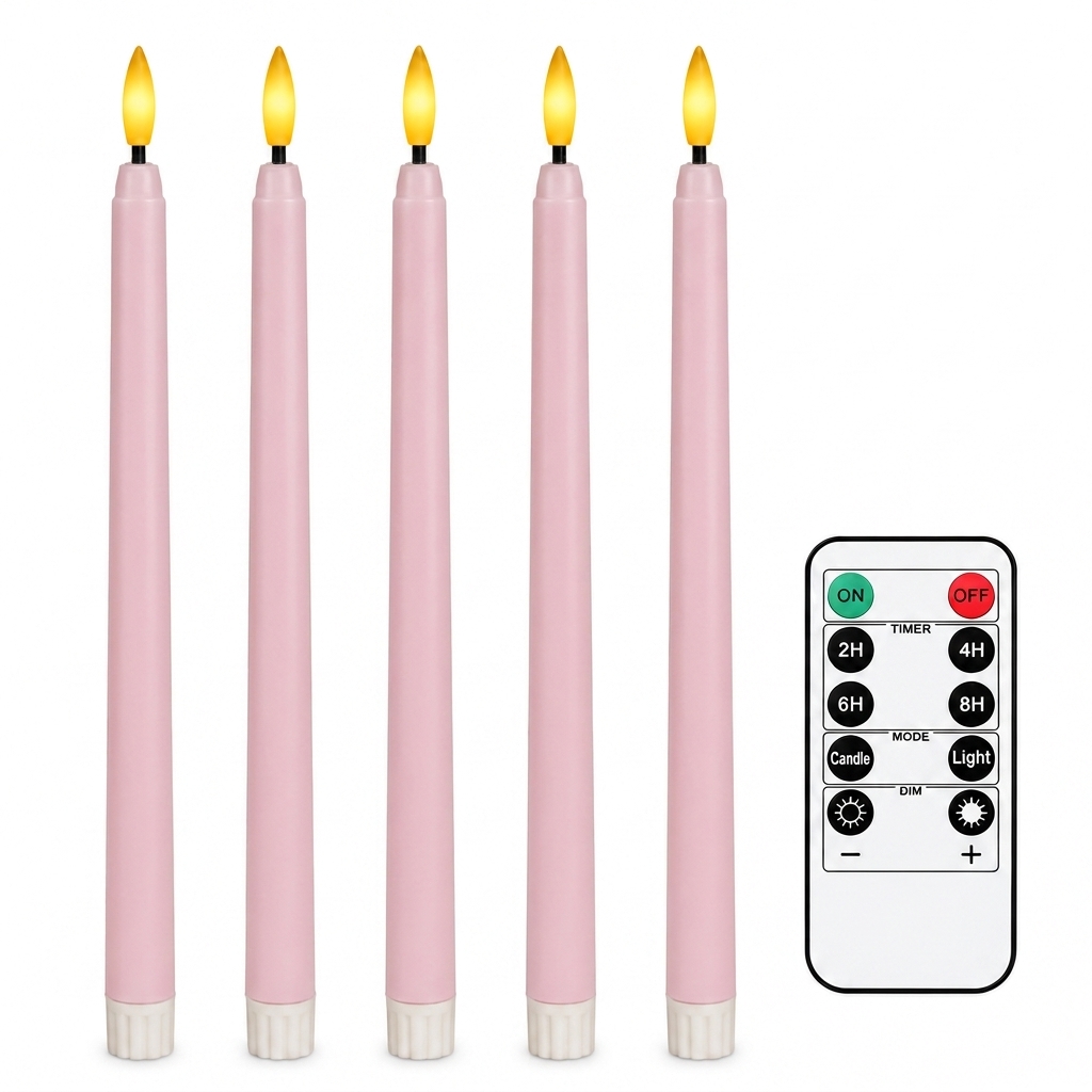 TEMU 11-inch Flameless Taper Candles With Remote Timer Dimmer, 5pcs Battery-operated Taper Candles With Flickering Flame, Ivory Led Candlesticks For