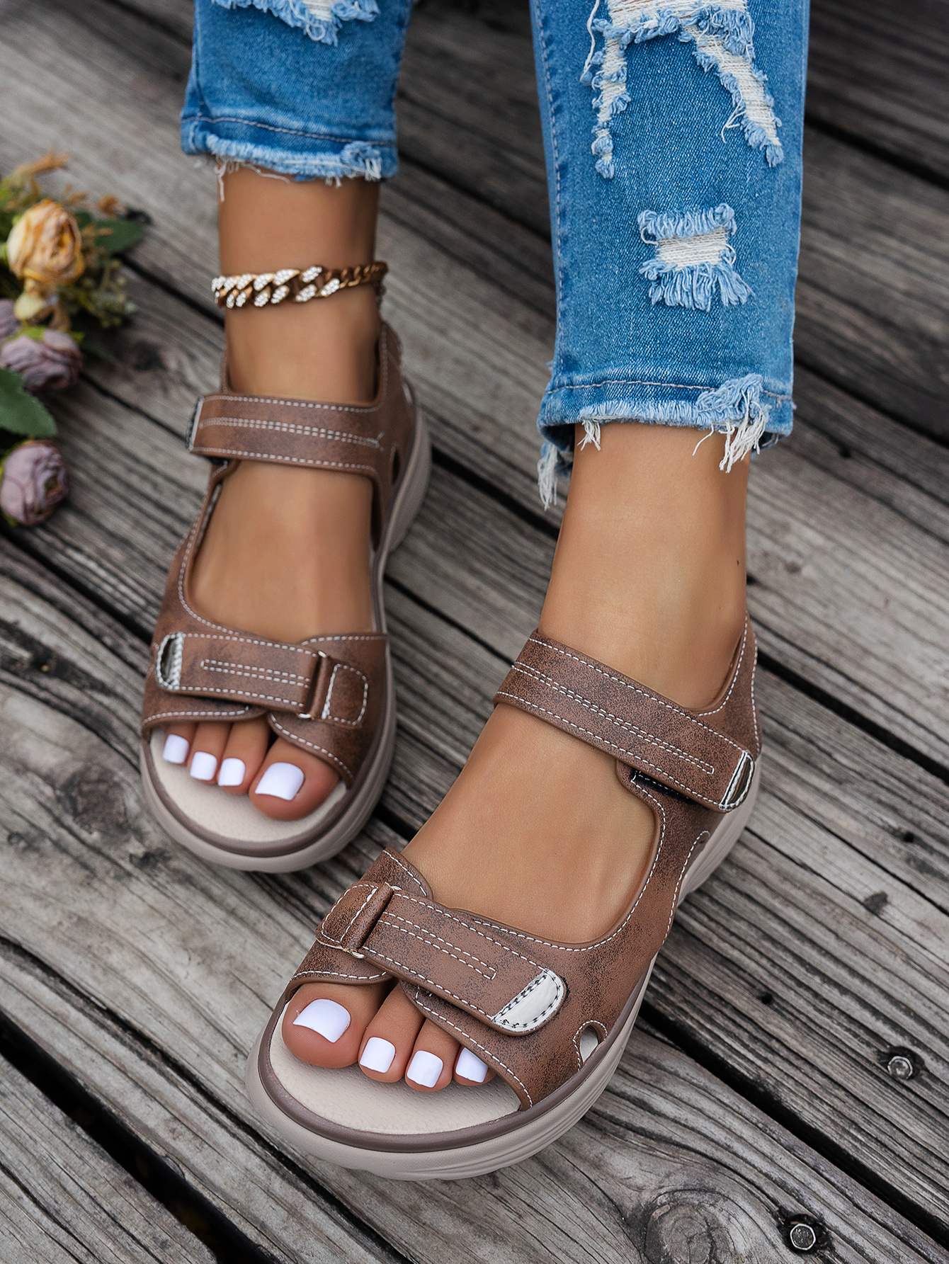   womens ankle strap sandals thick platform wedge heel breathable pu cover open toe casual   with cushioned insole secure straps for summer   Product details 21