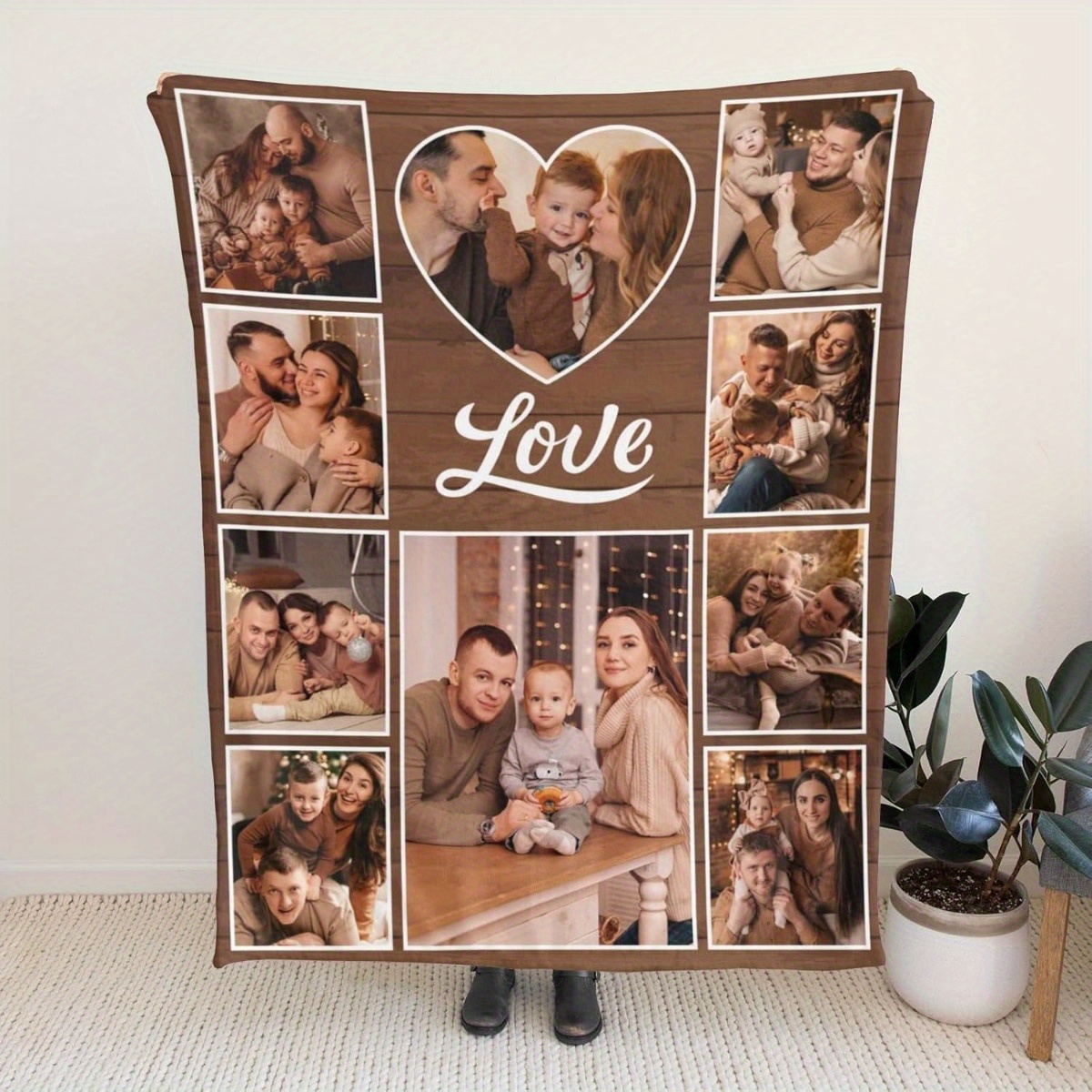 Custom Photo Heart-shaped Flannel Blanket, Warm Design