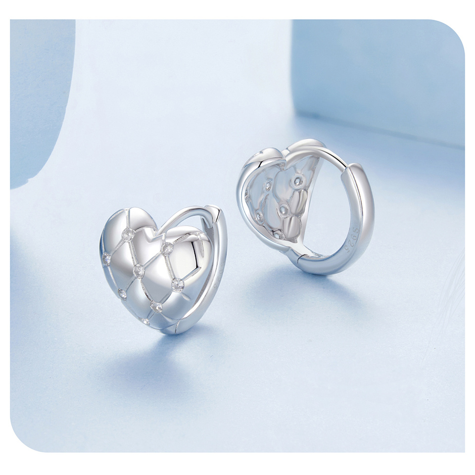 1 pair cute japanese & korean style heart & checkered pattern 925   with synthetic zirconia, hypoallergenic women s fashion jewelry,     & valentine s day gift details 5