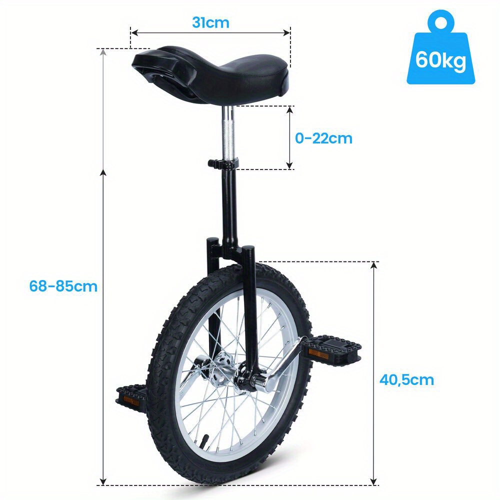 1pc With Adjustable Seat Height, Designed For Balance, Suitable For Different Surfaces, A Smooth Riding Experience, 16-inch In Black Color