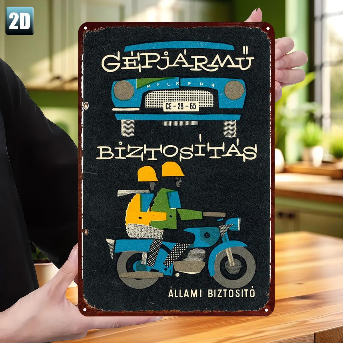 TEMU 2d Flat 1pc, "vintage Tin Sign: 'vehicle Insurance' - Car And Motorcycle Insurance Advertisement" 8×12 Inch, Wall Picture, Poster For Bedroom,