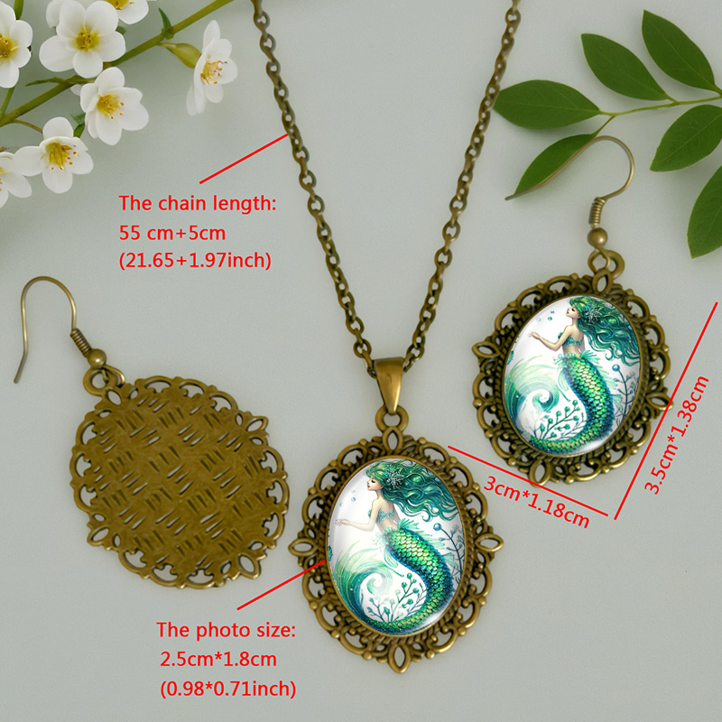 3pcs Elegant Mermaid Necklace Earring Set
