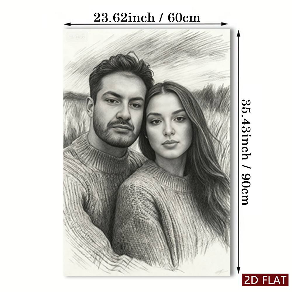 E-shop 2D Flach, 1 Stück Personalisiertes Paar Rahmenloses Skizzen-Stil Leinwandposter - Eigenes Foto Hochladen - Hochladen Ihres Fotos Geeignet für