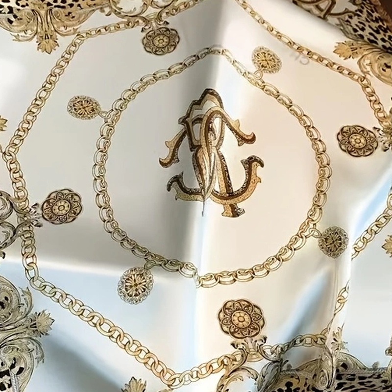 TEMU Pañuelo Cuadrado 100% Seda de - Estilo Corte Europeo Floral y Estampado Dorado, Beige y Dorado Accesorio de Moda de Lujo para Mujer, Viaje