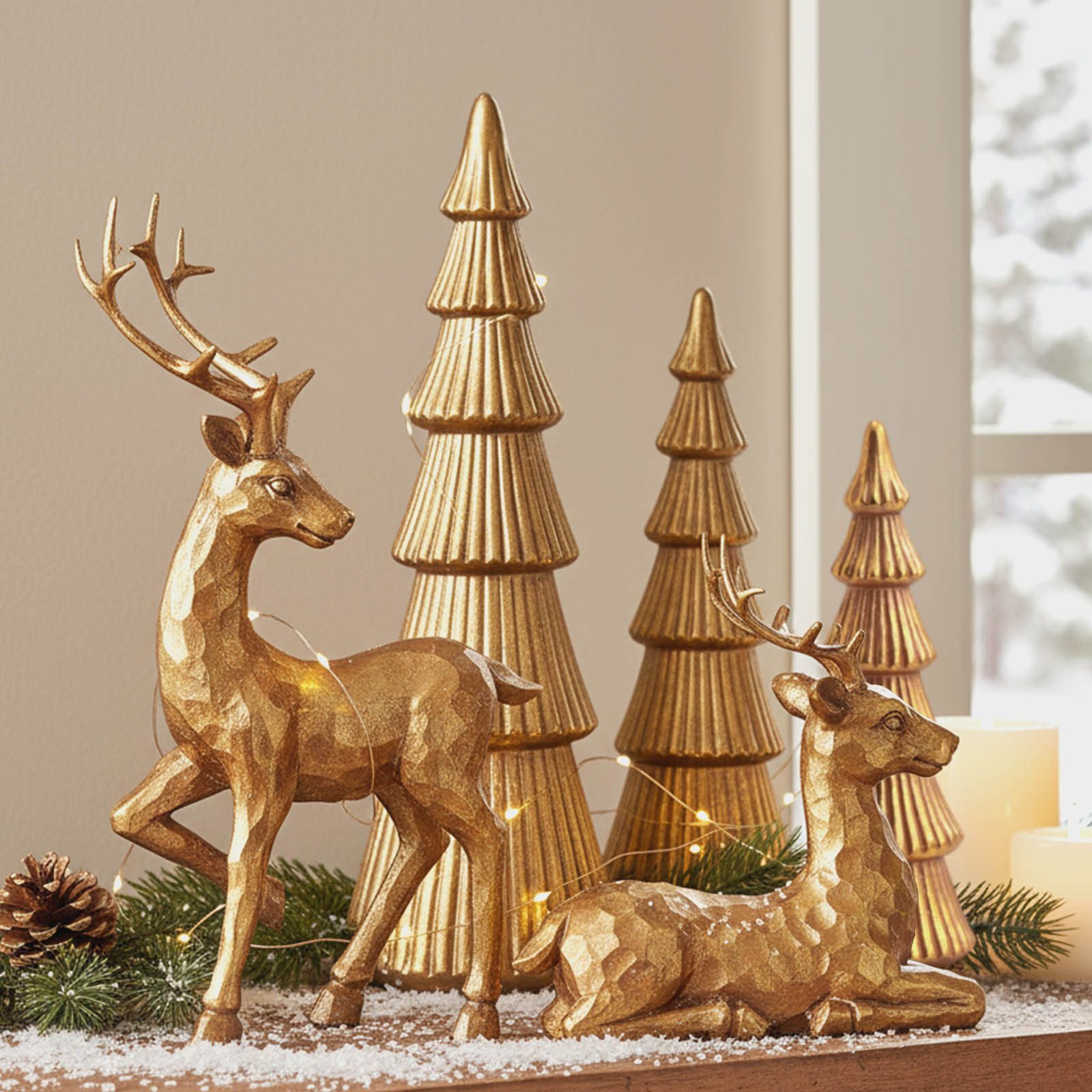 TEMU 5pcs Christmas Reindeer Figurines Christmas Resin Decor Set, Rustic Small Reindeer Sculpture For Room Cabinet Table Office Christmas, Halloween