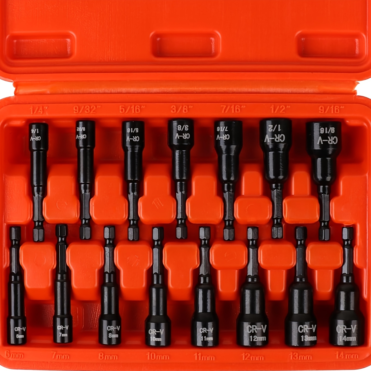 TEMU 15pcs Magnetic Nut Driver Set| Impact Nut Driver Set| Sae(1/4" To 9/16") And Metric(6-14mm)| Chrome Vanadium Steel| 1/4" Hex Shank