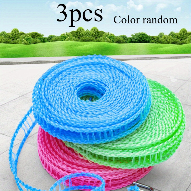 Image of 3 Pack Of Windproof Clothesline Green Colors Adjustable Clothes Drying Rope Travel Clothes Line Portable Laundry Line For Indoor Outdoor Camping (5m/16.4ft)-random Color, Clotheslines