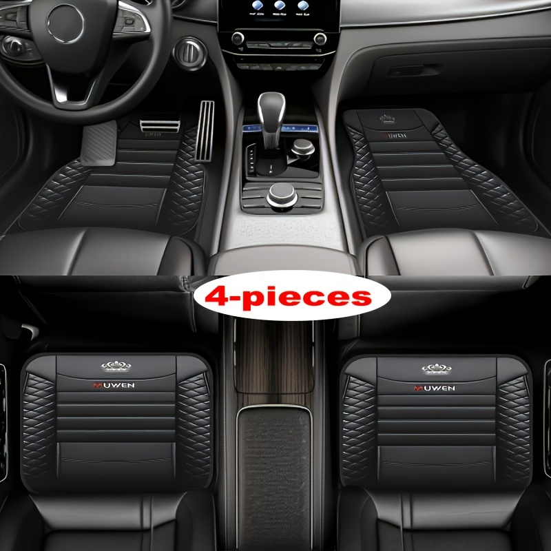 TEMU Suitable For All Car Models, 4pcs Set Black Crown Pattern Car Carpet, For Vehicle Carpet, With Non-slip Base, Easy-to-clean Car Interior