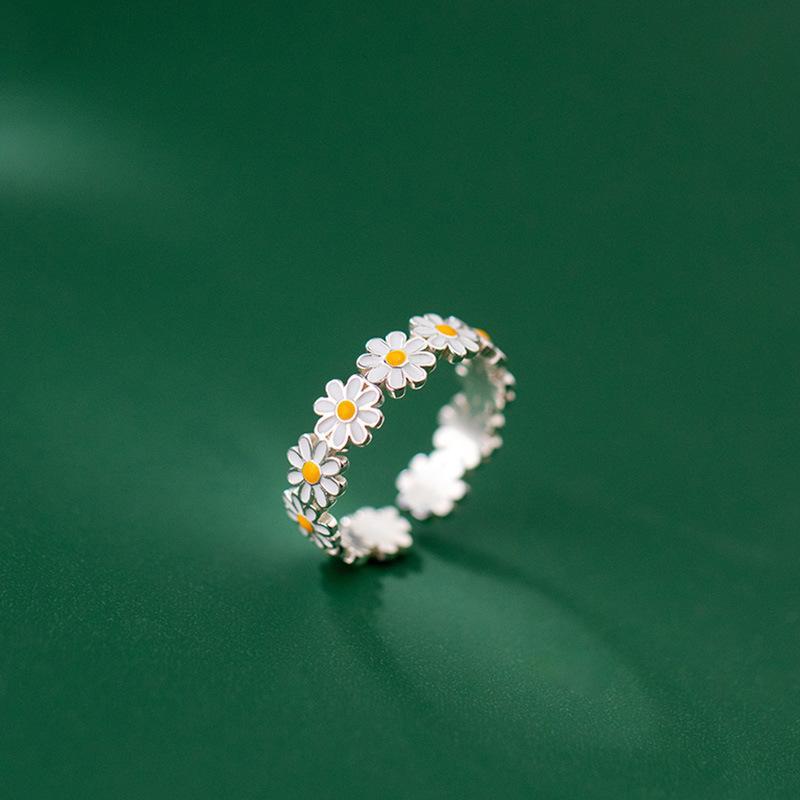 TEMU 1 pieza, Anillo pequeño de margarita para mujer, Anillo abierto colgante de esmalte con flor, Anillo floral elegante y versátil para dedo,