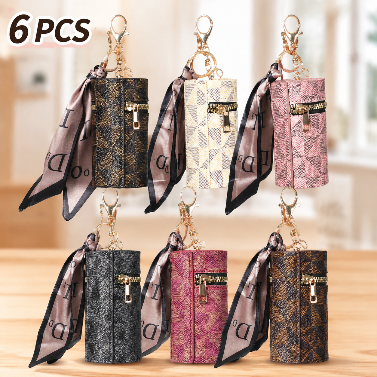 TEMU 6pcs Set Featuring Multiple Types Of Zippers. Metal Clasps With Scarf Decorations. Luxurious Handmade Design. Fashionable Keychain Accessories