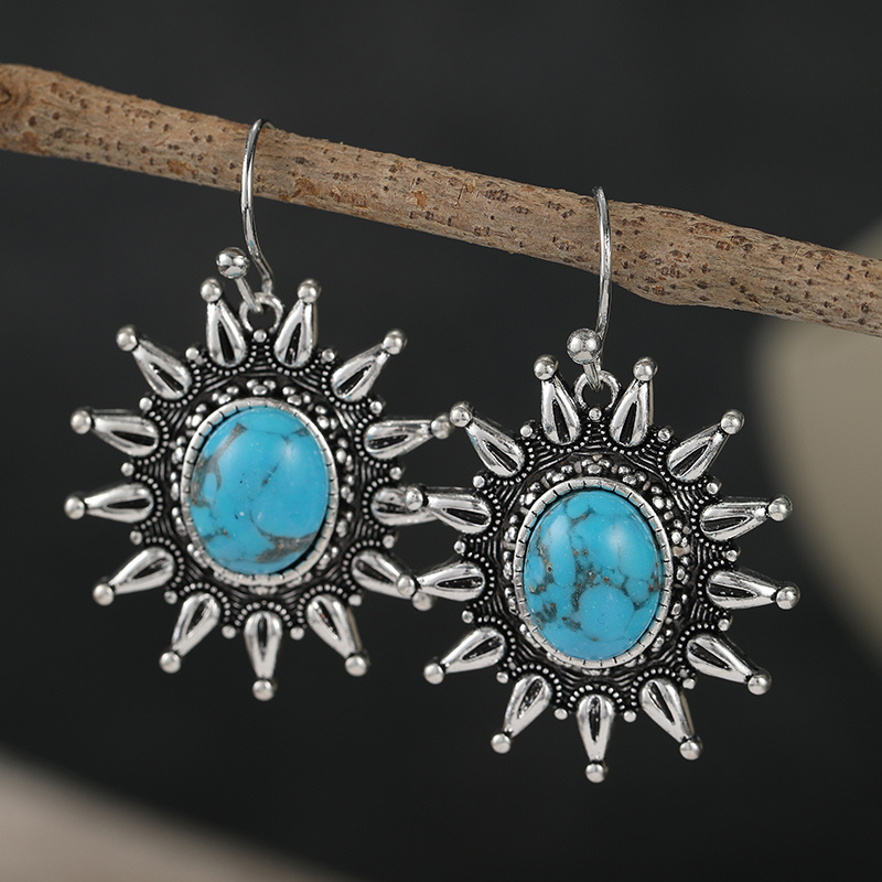 Vintage Ethnic Style Turquoise Sunflower Earrings