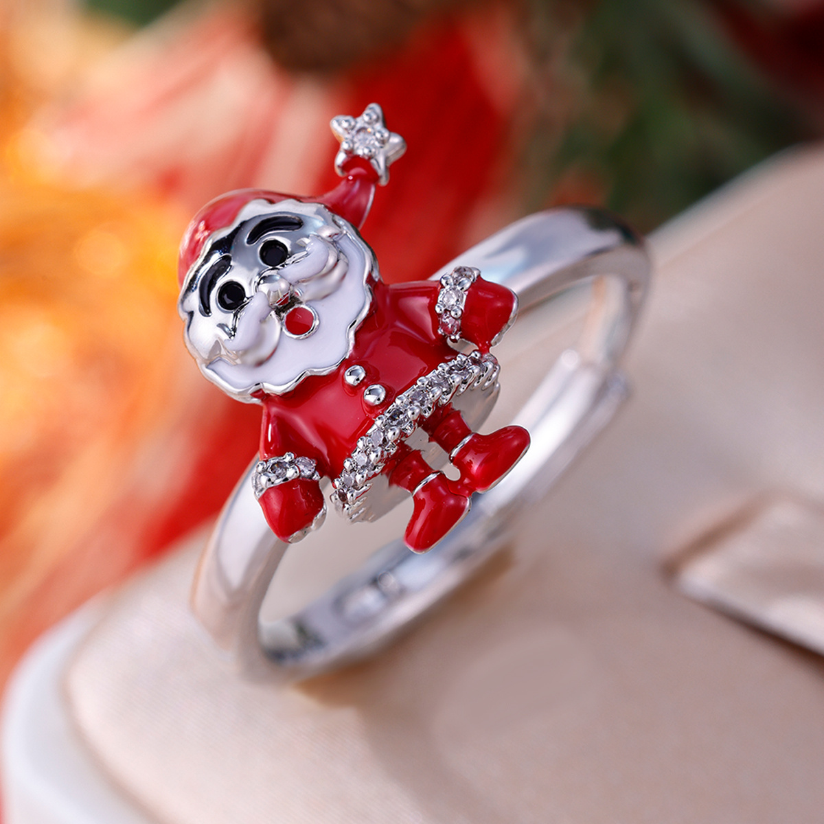 Women's Santa Claus Zirconia Open Ring, Copper