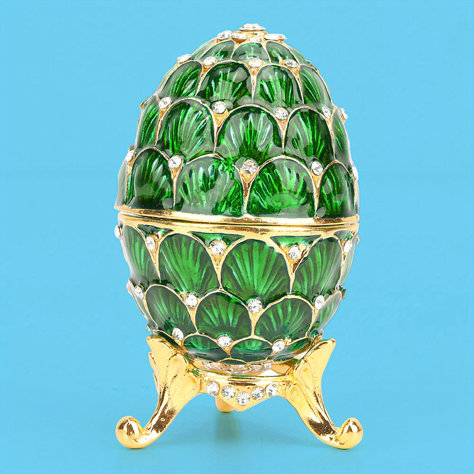 

Vintage Enameled Easter Egg Jewelry Box - Zinc Alloy Trinket Storage With Beautiful Patterns, Rings & Accessories - , Red, Blue, Jewelry Boxes