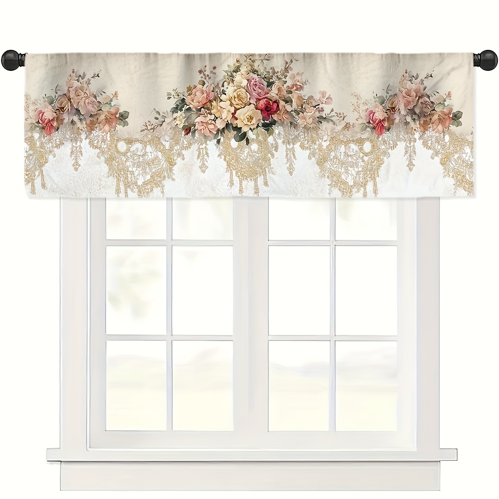 TEMU 2d Flat - 2d Flat - 2d Flat Printing 1pc Kitchen Short Curtains Bohemian French Wreath Print Art Deco Blackout Curtain - Durable Polyester Rod