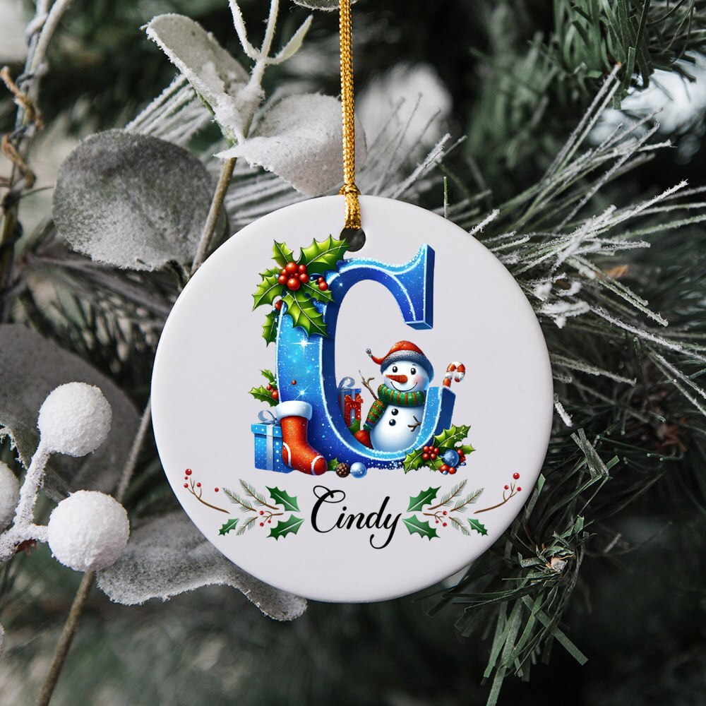TEMU 1 Custom Christmas Ornament Featuring A Snowman Design With Personalized Initials, Ideal For And As A Decorative Accessory For The Christmas