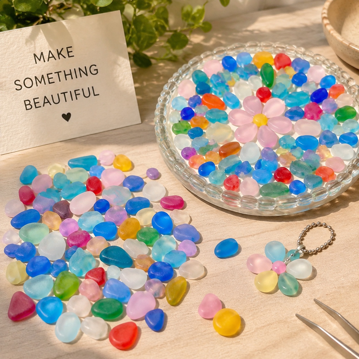 TEMU Piastrelle a mosaico in vetro multicolore da 200g adatte per artigianato fai da te, creazione di gioielli e paesaggistica - Ciottoli di vetro