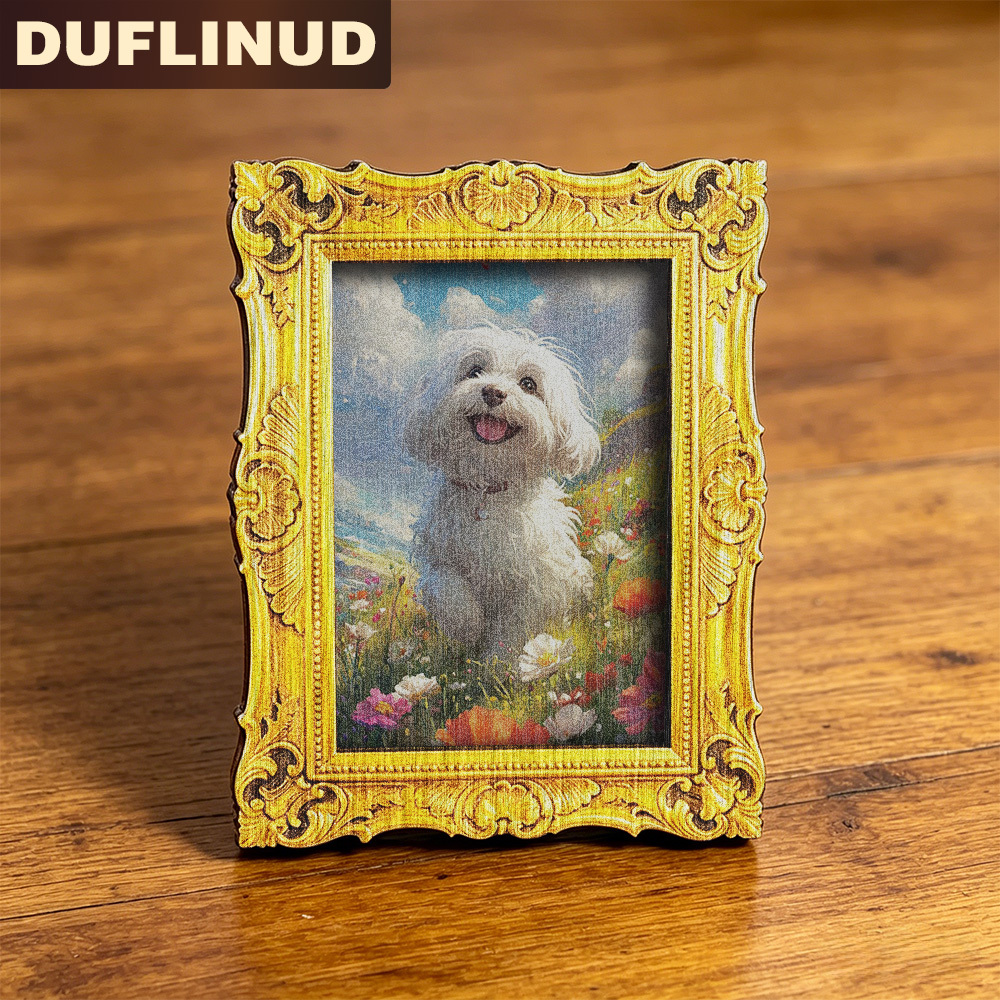 TEMU Cute Puppy Fridge Magnet, Mini Decorative Painting, Micro Decorative Art. White Puppy In A Sea Of Flowers Design, Printed With A . Wooden Fridge