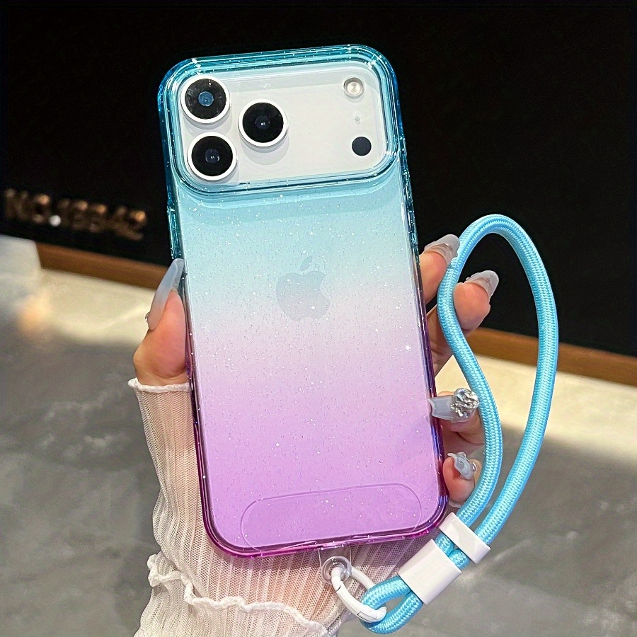 TEMU Phone Case: Creative Fashion Translucent Gradient Glitter Lanyard Phone Case For Iphone 12 13 17 Pro 17 Air, Full-coverage Drop-proof