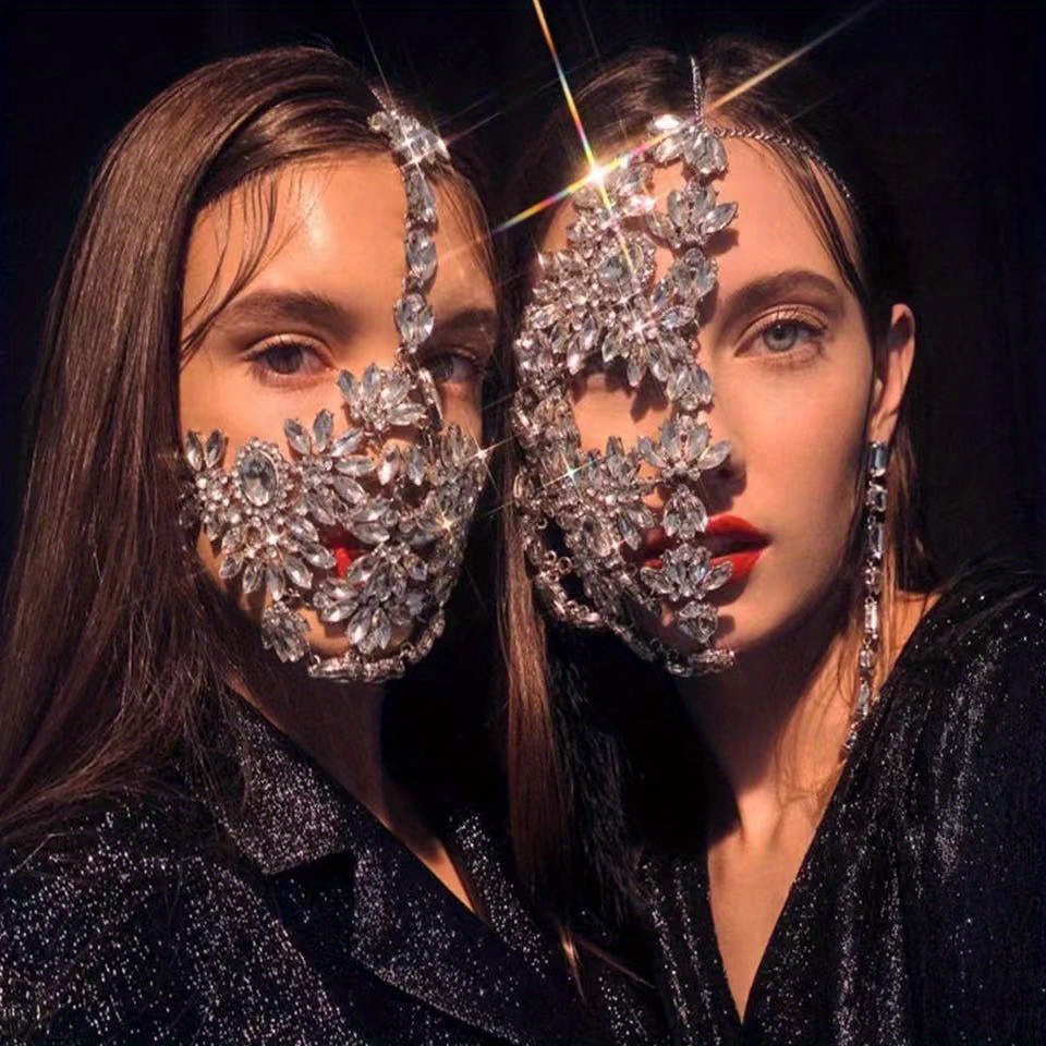 1pc European and American Style Exaggerated Makeup Ball Half Face Mask, Synthetic Zirconia Mask for Party Performance, European Style Mask