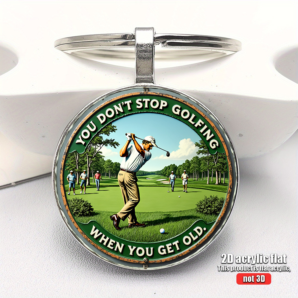 TEMU 2D Plat, Sleutelhanger van 1 Stuk met Vintage Thema, 2D Plat Metalen Sleutelhanger met Verweerd Ontwerp, Met een Golfslagspeler in het Midden en
