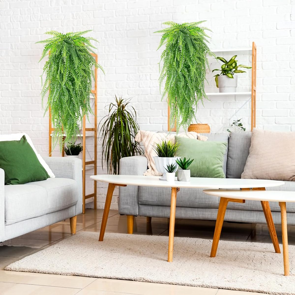 Image of 6-pack Durable Plastic Artificial Simulated Fern Plants, No Maintenance Fake Greenery Decor, Versatile Ornamental Foliage For Yard, Balcony, Washroom, Window, And Desktop Daily Scene Layout