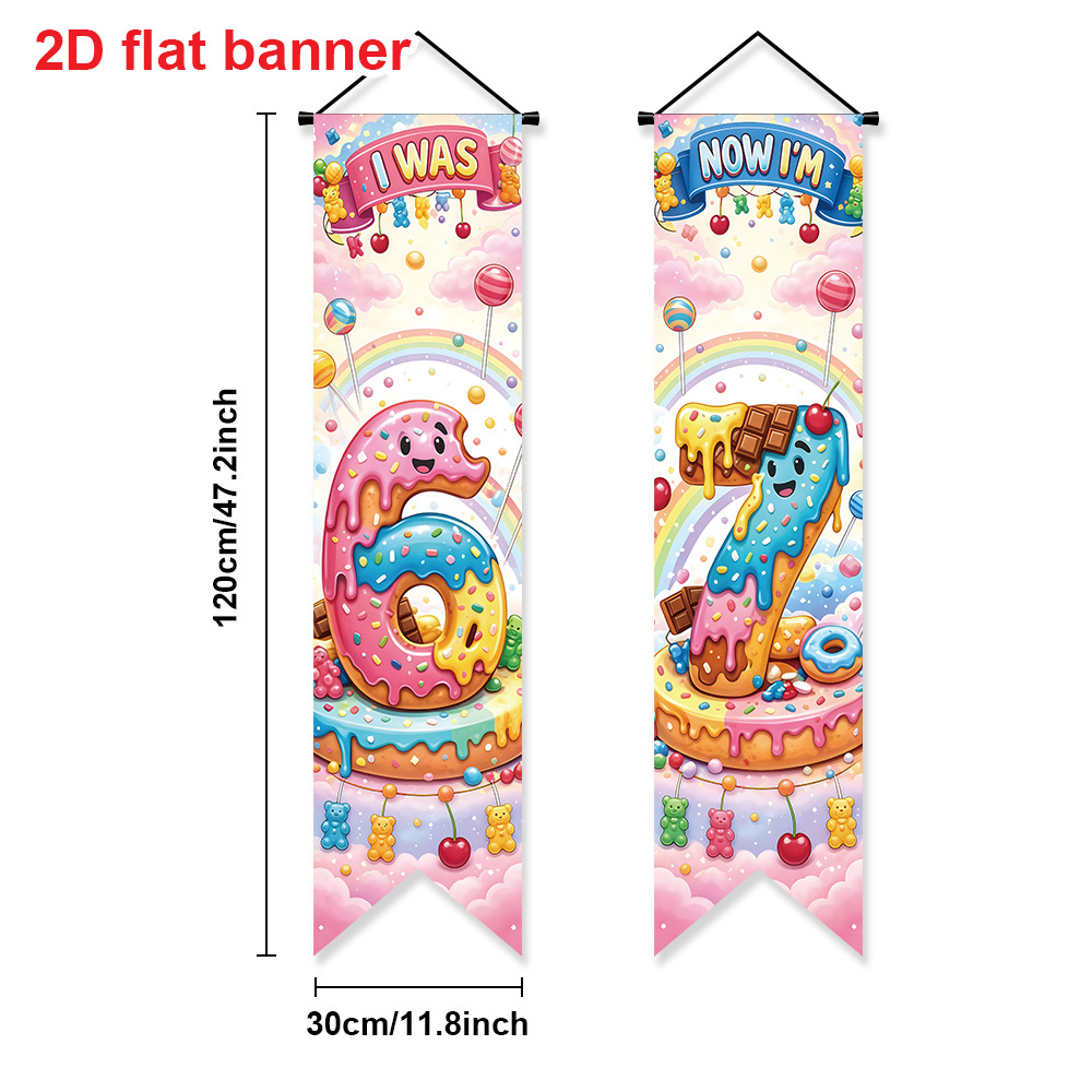 TEMU 2D Plat - 2D Deurbanner 2D Plat - 2D Deurbanner 2D Platte Banner, 2 stuks, Ik Was Nu Ik BEN Verjaardag Deurbanner, Donut Snoep Thema Verjaardag