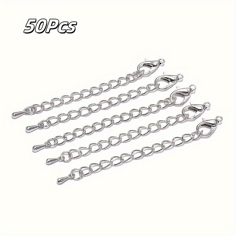 TEMU 50 piezas de 50 cierres de langosta + 50 cadenas de extensión para collares DIY, pulseras y accesorios decorativos de cadena, cadenas de