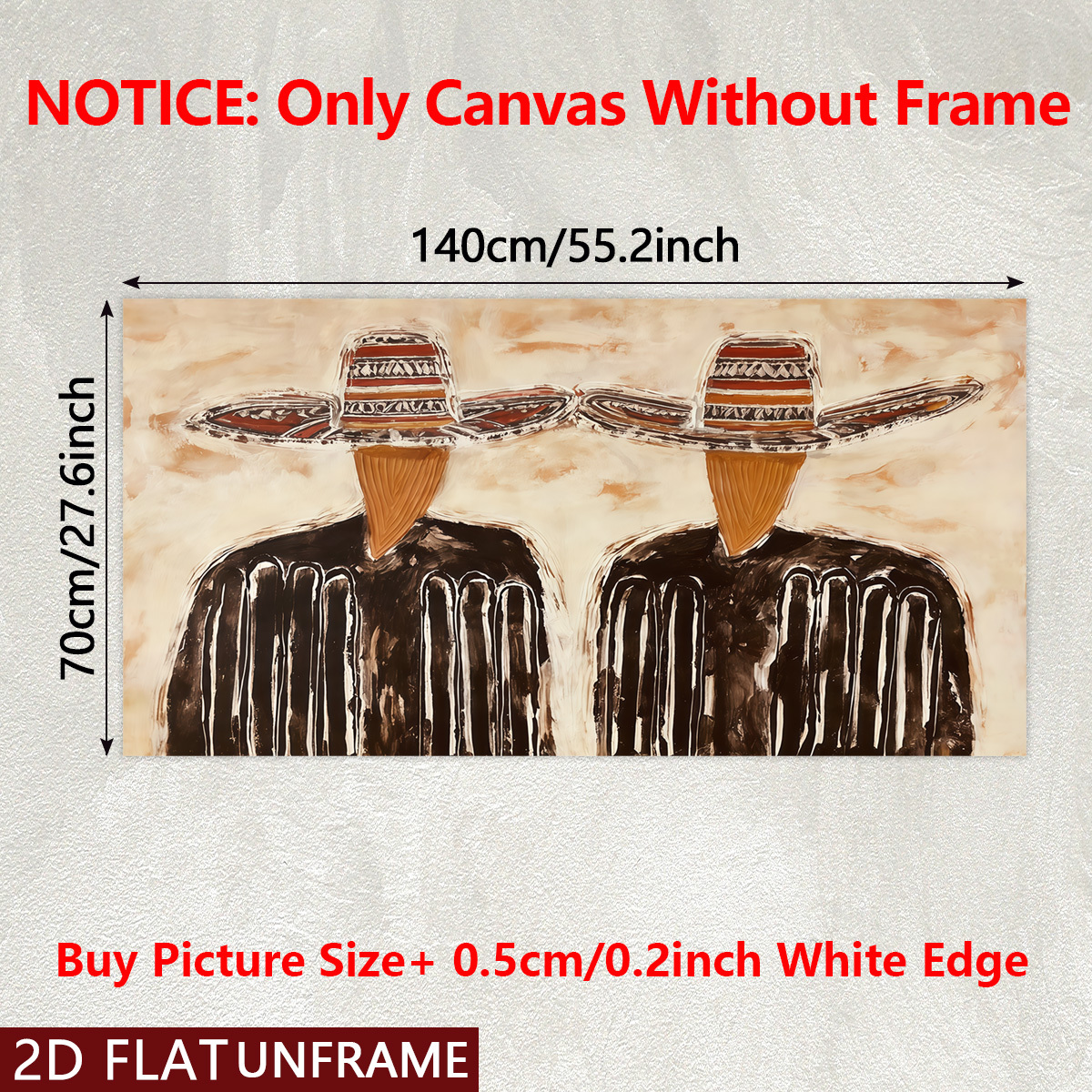 TEMU 2d Flat, 1pc Modern Abstract 2 Figures With Hats Wall Poster - Horizontal Ink Canvas Painting Suitable For Home, Office, Cafe Decor, Minimalist