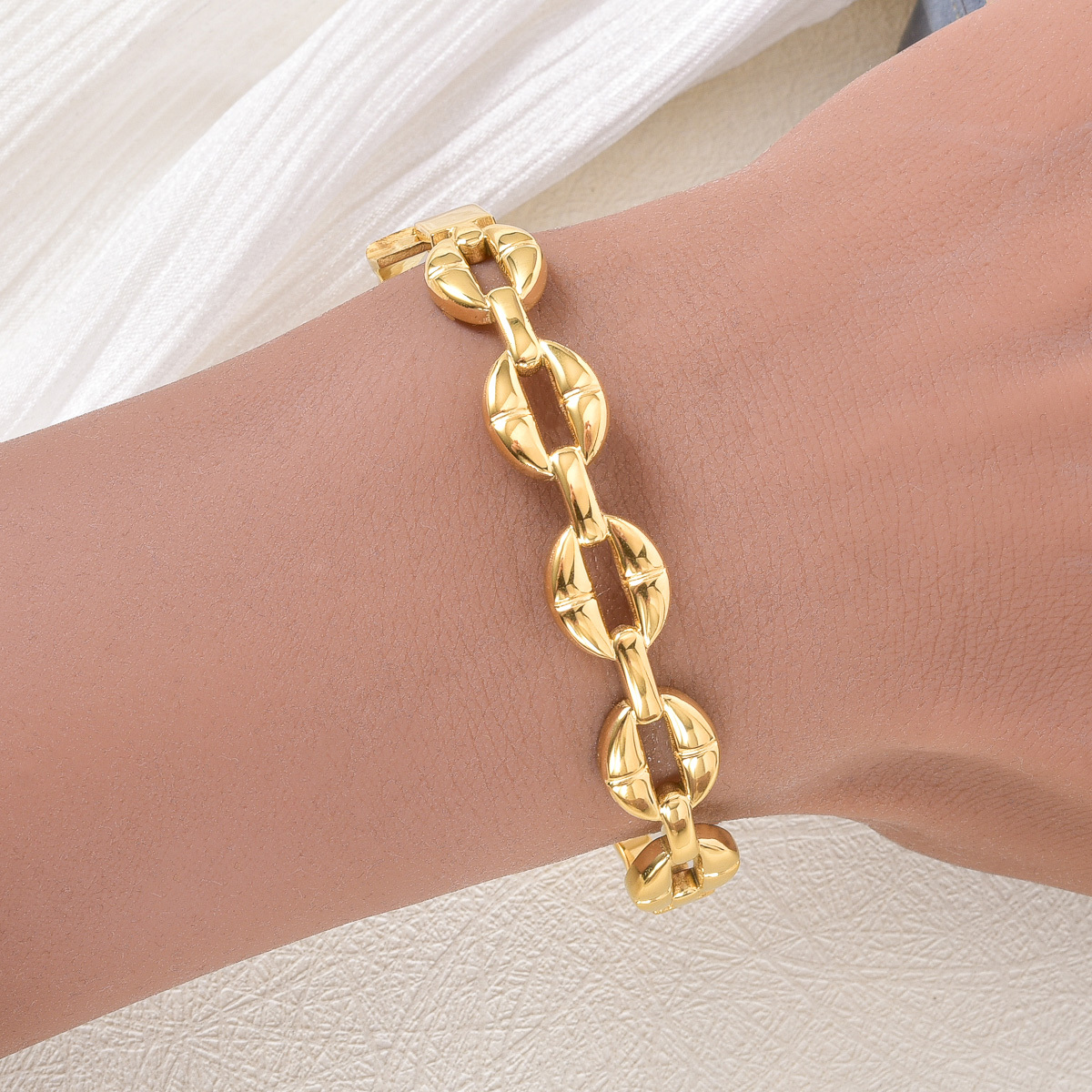 18K Golden Plated Coffee Bean Link Bangle Bracelet, Women's
