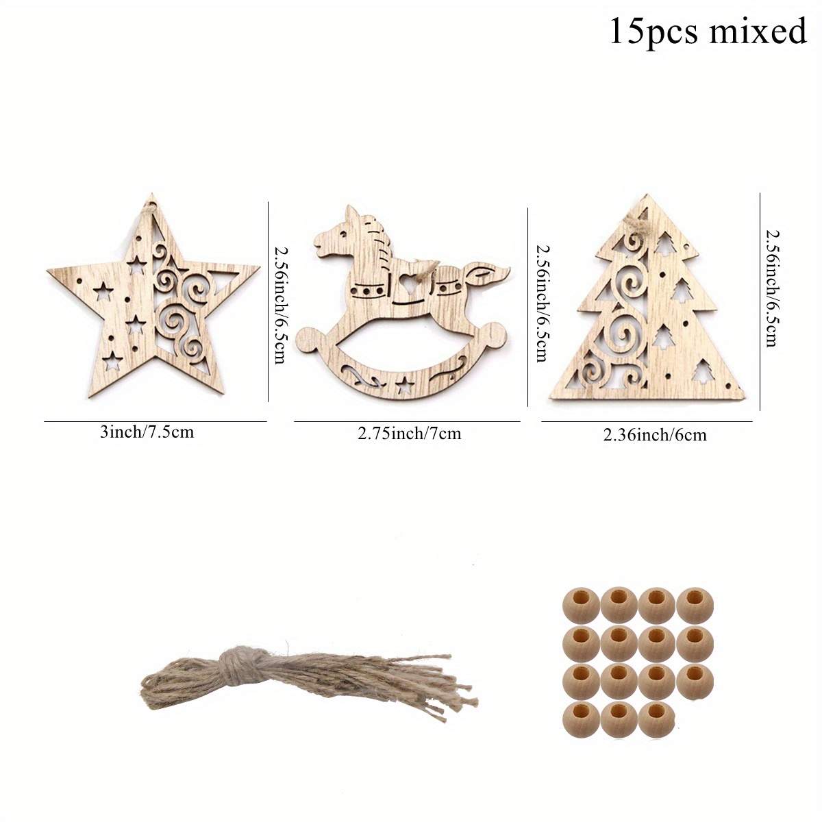 Image of 15pcs Wooden Christmas Pendants Hollowed Tree//star Hanging Ornament For Noel Party Decor Supply Xmas Painting Gifts