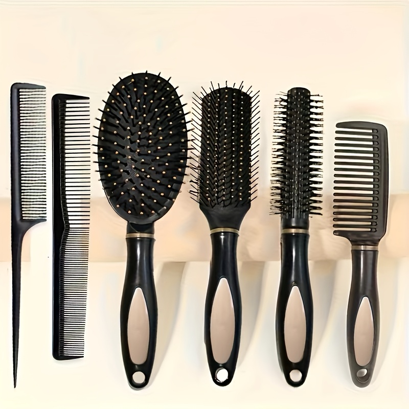 TEMU 6pcs Black Styling Hair Tool Set, Detangling Comb And Styling Tools, Suitable For All Hair Types—fragrance-, Ergonomic Handle, -end Salon