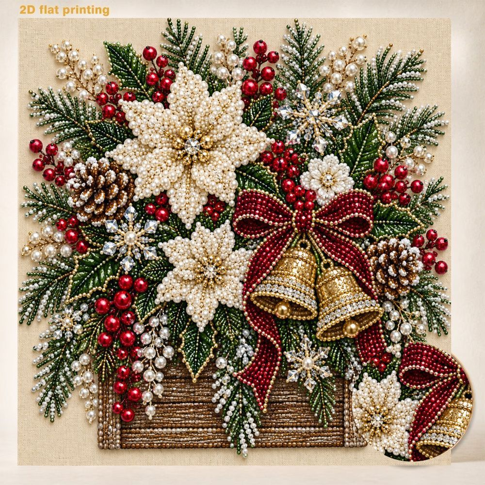 TEMU Diy Pearl Art Painting Kit, Christmas Holiday Decoration, Pearl Painting Handmade Diy Set, Shiny Gemstone Floral Hanging Picture, Home Wall Art