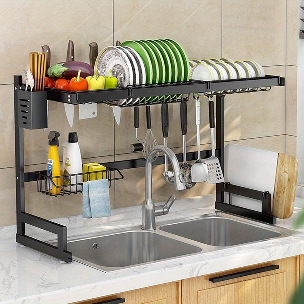 TEMU Lamutt 1pc Dish Drying Rack For Over The Sink, Two-tier Large Stainless Steel Dish Drainer For Kitchen Organization (black)