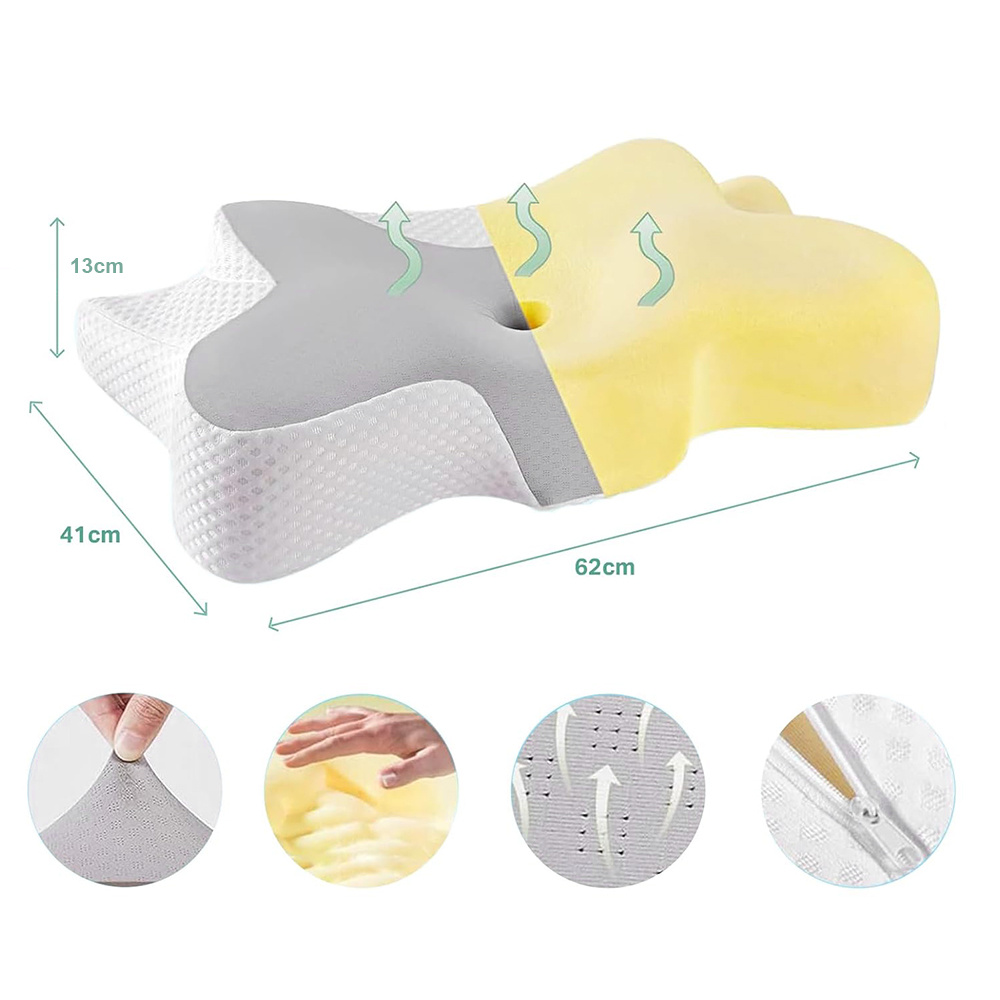 Premium -shaped Pillow - Ergonomic 2-height Design, Removable & Washable Cover For Healthy Sleep