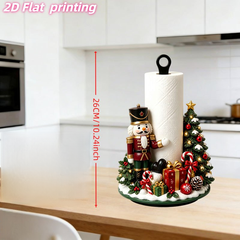 TEMU 2d Flat Printing 1pc Kitchen Paper Towel Holder - Christmas Nutcracker Christmas Tree Shaped Kitchen Tissue Holder, Creative Desktop Countertop