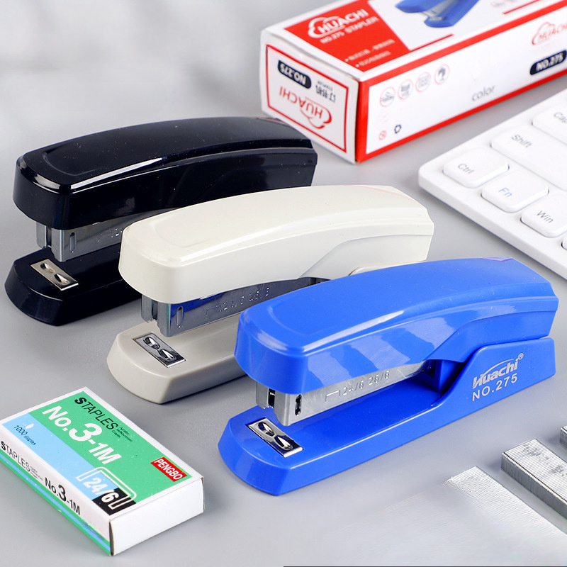 

1pc Michon Standard Stapler With 1000 - Compact & Portable, In Black, White, Blue | 24/6 & 26/6 Sizes | Ideal For Students & Office Use, Includes Plastic Box