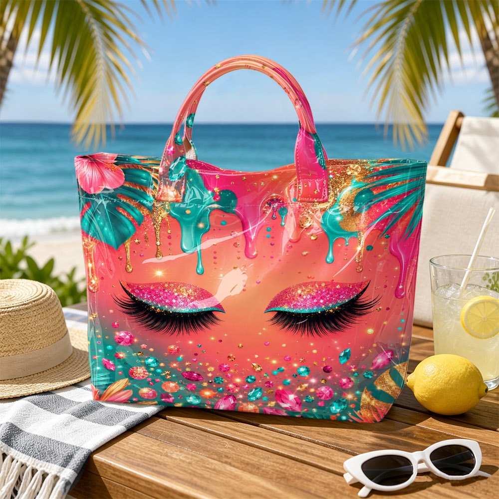 Colorful Neon Tropical Shoulder Bag, Large Capacity Trendy Handbag, For Beach Vacation, Summer & Daily Streetwear