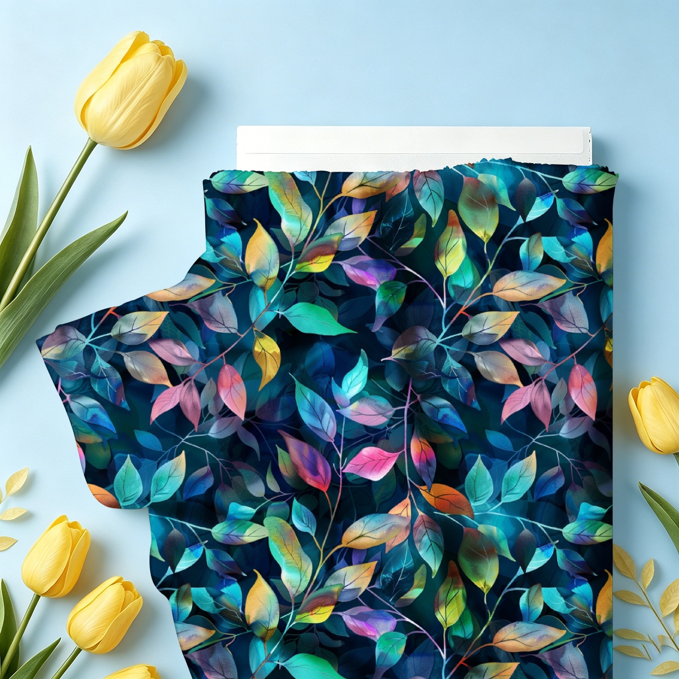 TEMU 1pc 1 Roll/piece Colorful Leaf Print Fabric Suitable For Diy Crafts, Pre-cut Soft Polyester Sheets With Leaf Pattern, Hand Washable Material For