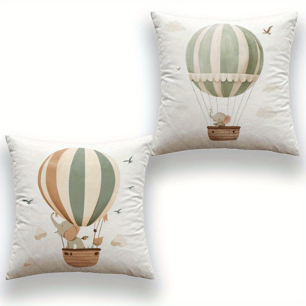 TEMU 2pcs Hot Air Balloon Elephant Pillowcases, In Multiple Sizes. Features 2d Flat Single-sided Printing (pillow Insert Not Included). Base With