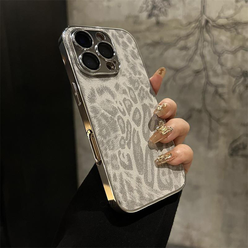 Phone Case - Cool Leopard Print Faux Leather Plating Case With Full Protection For 17/16/15/14/13/12 Pro Max And Camera Protection