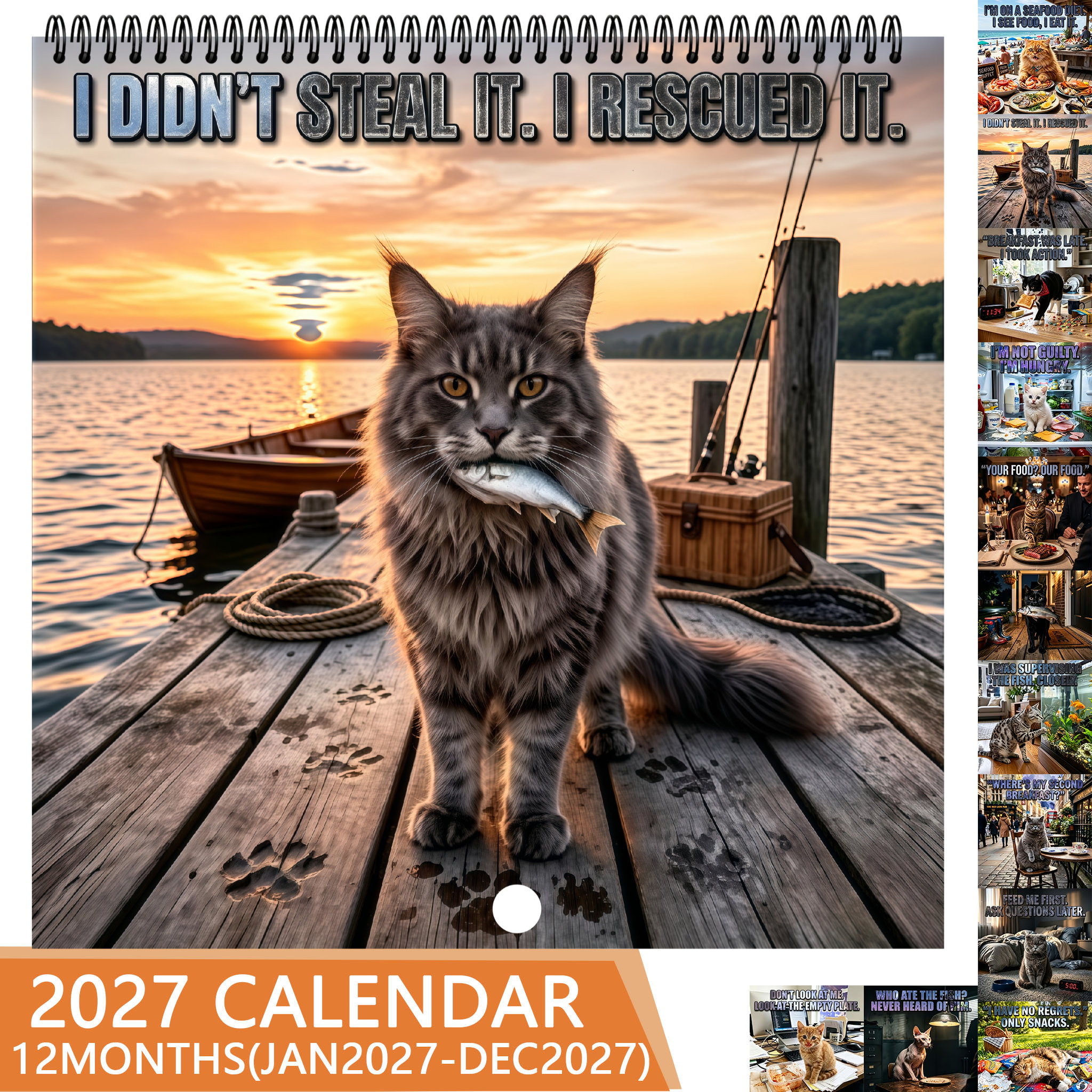 TEMU 1pc 2027 Meme Calendar - Humorous Kitten Planner With Daily Phrases And Monthly Pages, Ideal For Home Office Decor, Cat Lovers, Adult Gifts,
