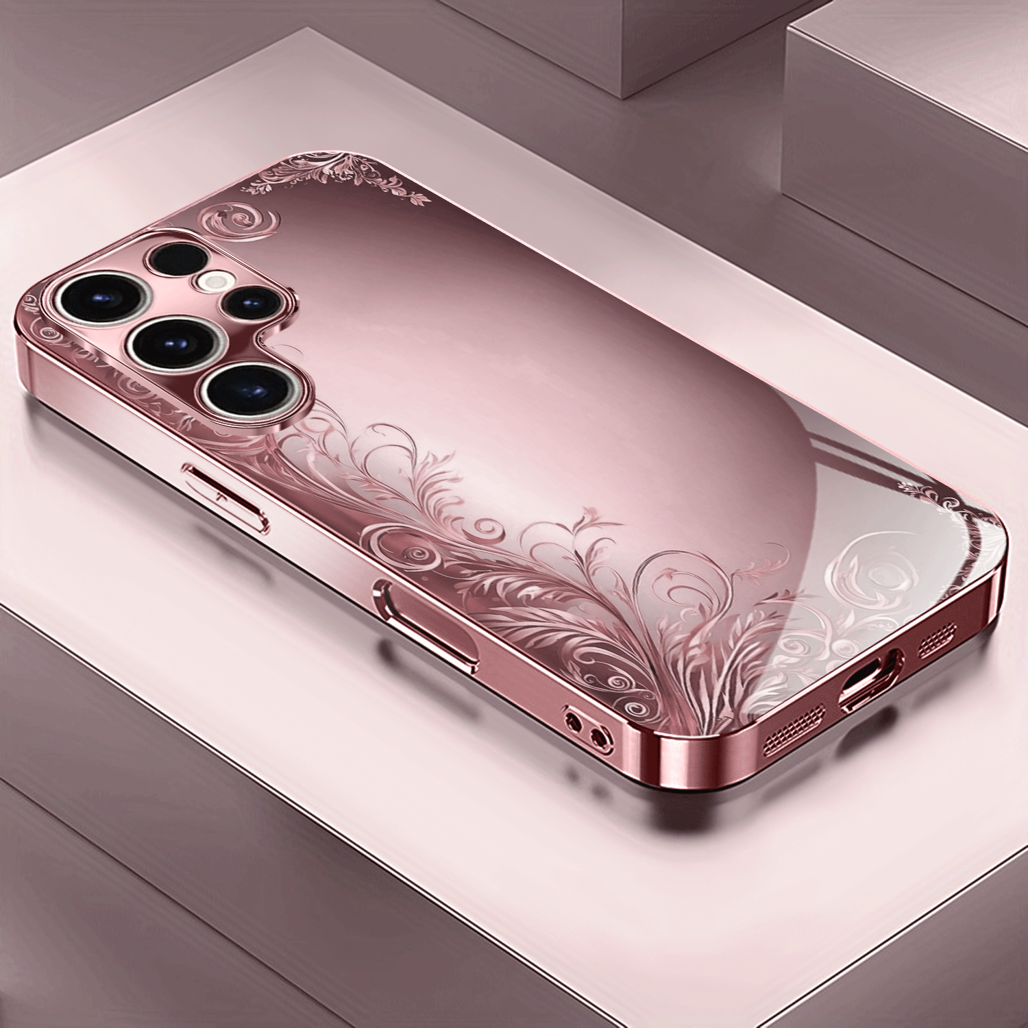TEMU Phone Case: Flower Pattern Rose Golden/pink Electroplated Phone Case For Galaxy A51/a52/a53 5g/a54/a55/a56/a71/a72/a73/note 10/note 20