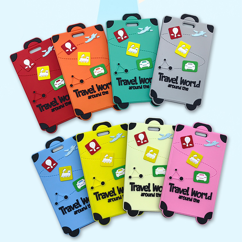 Image of 5pcs Random Color Plastic Luggage Tag Anti Loss Writing Recognition Boarding Pass Luggage Tag Silicone Luggage Tag.