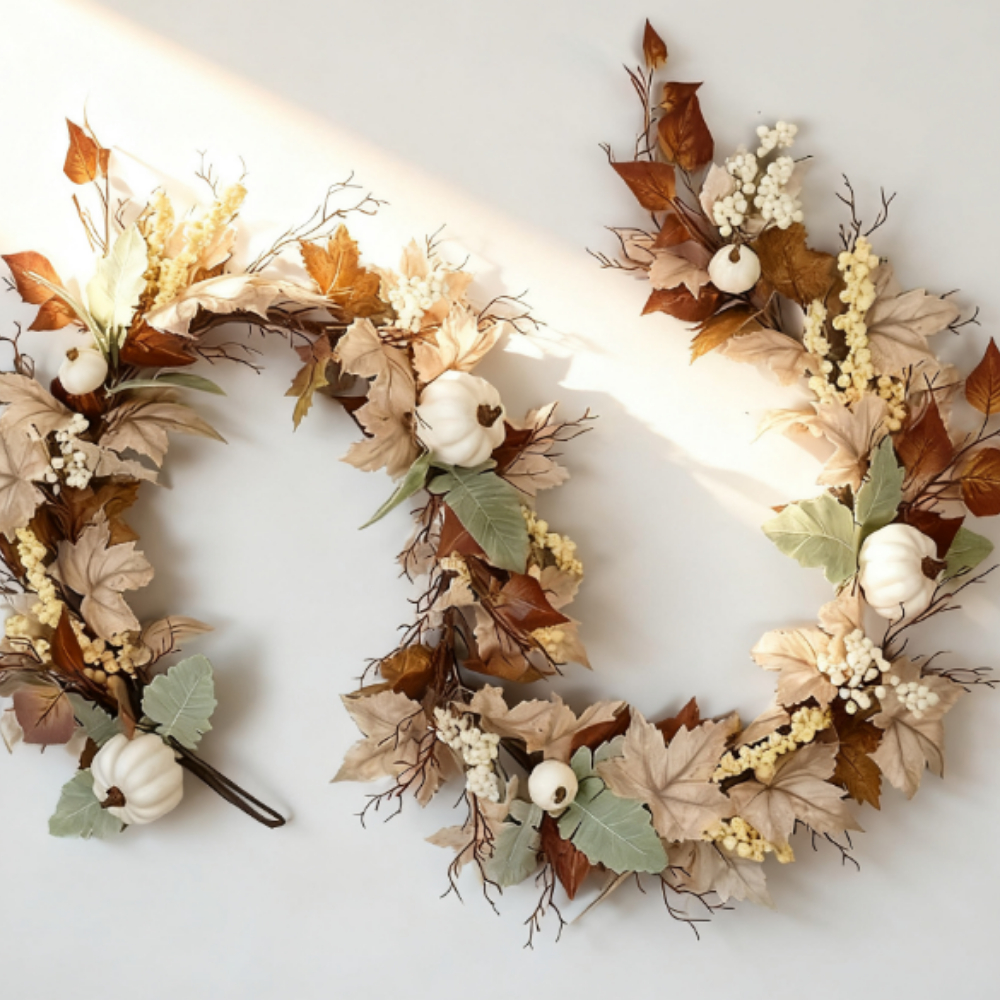 TEMU 1pc Autumn Pumpkin Wreath, 71.1 Inch Artificial Maple Leaf Pumpkin Berry Vine Wreath With Pumpkin Maple Leaf Garland For Wedding, Thanksgiving