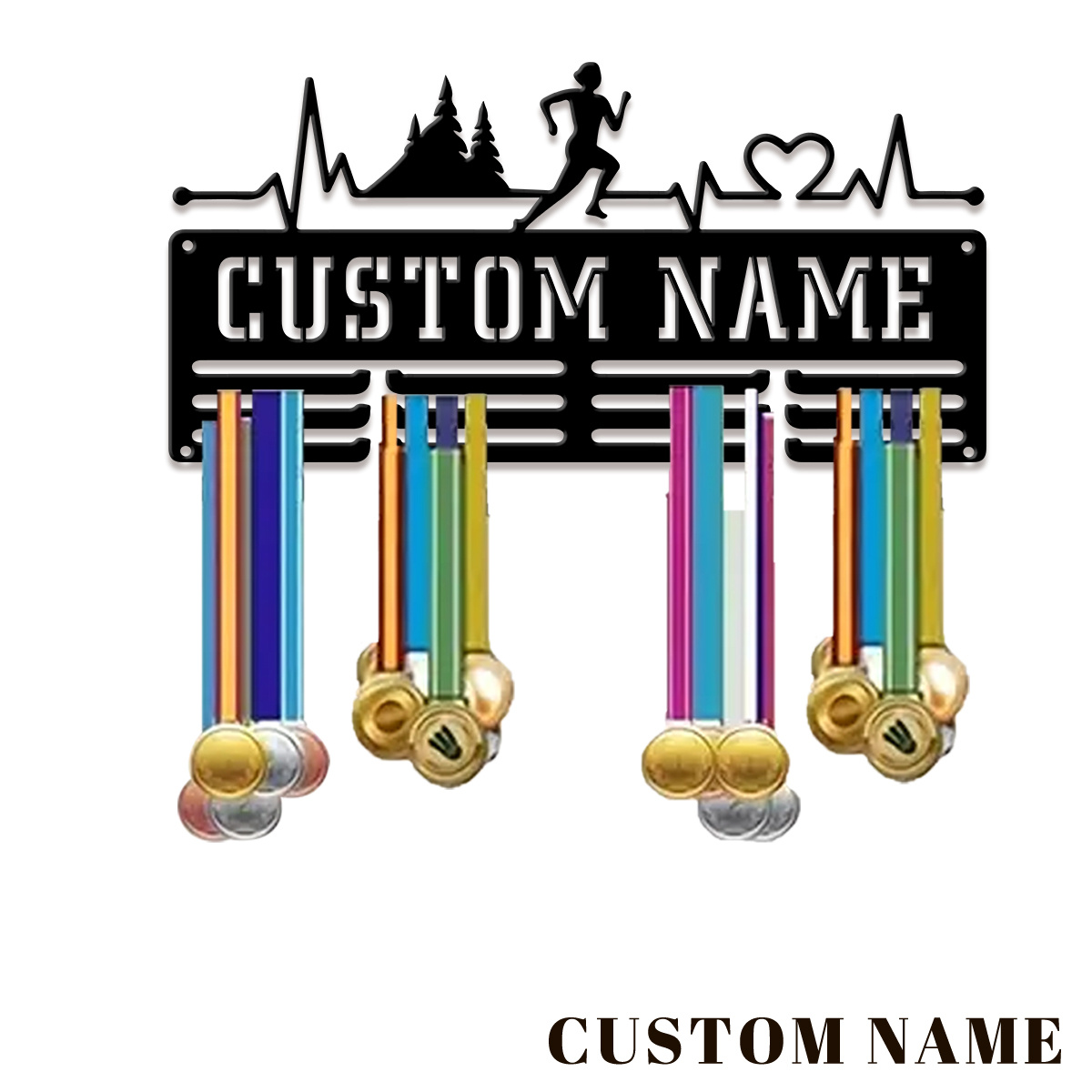TEMU Personalized Marathon Runner And Heart Rate Metal Medal Rack, Vibrant Display, Personalized Home Decor Wall Art, Iron Sports Plaques, Sports