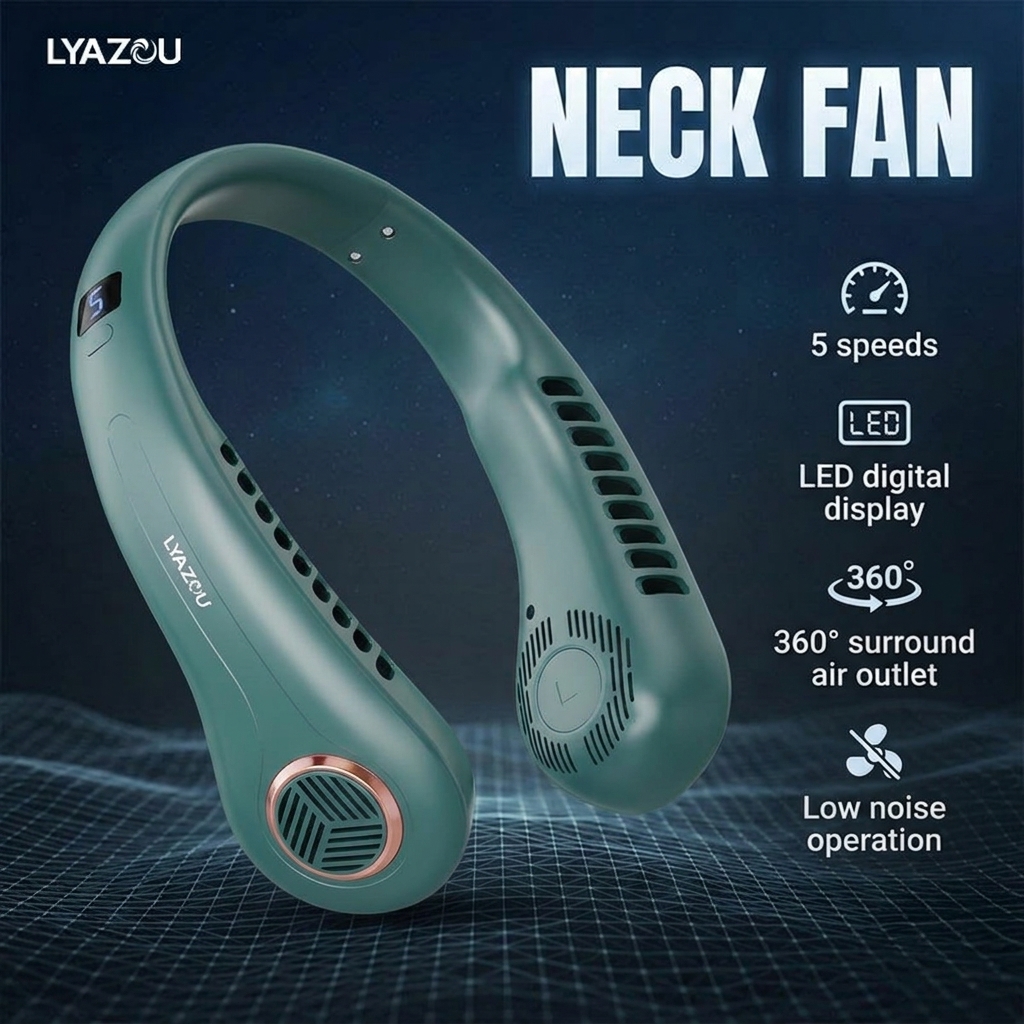 Image of Upgraded Bladeless Neck-hanging Fan, Portable Fan, Usb Charging, 5 Wind Speed Settings, Silent And Long-lasting, Adjustable , Wearable Neck-hanging Fan, From Suitable For Office, Outdoor, Sports